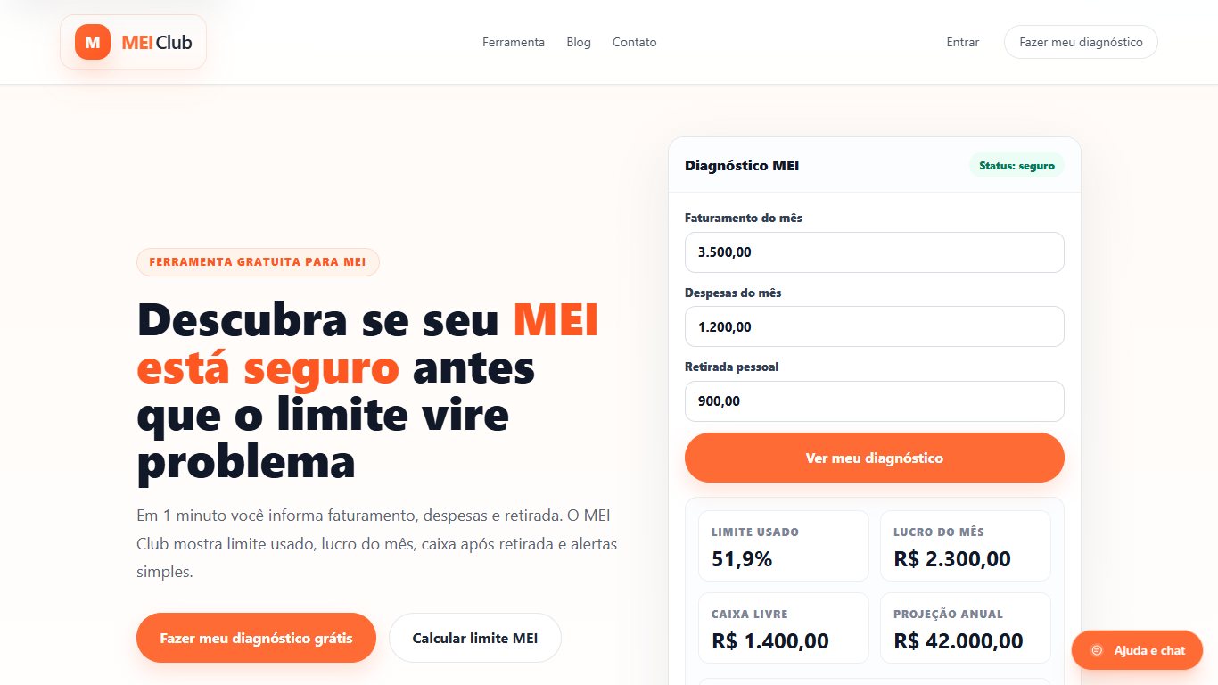 Screenshot real do site MEI Club