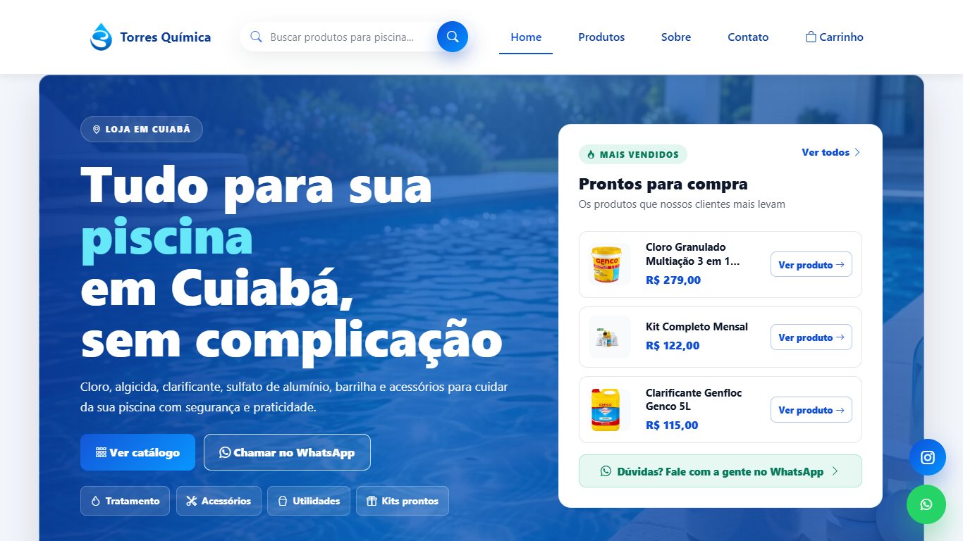 Screenshot real do site Torres Química